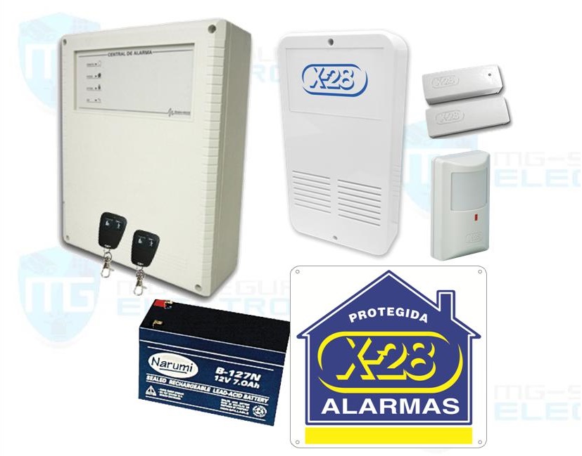 Central, 2 controles remotos, batería, sensor para interior, magnético de apertura y sirena para exterior.